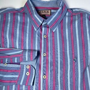 Thomas Pink Jermyn Street London Men's Dress Shirt PinkBl Stripe Casual Fit XL